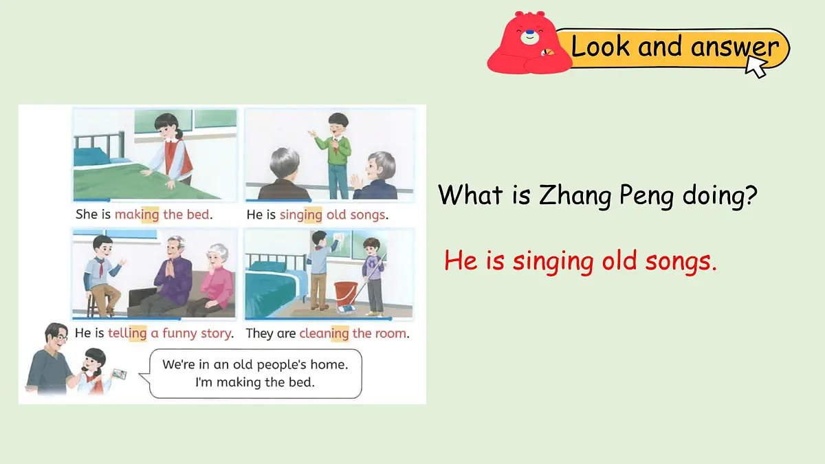 Unit 4 Helping in the community B Let's learn & Make fun sentences（课件）2025-2026学年人教版四年级英语上册第6页