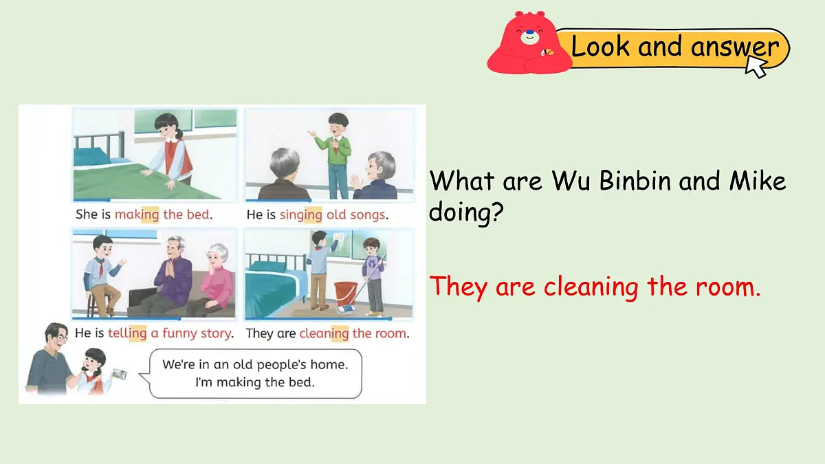 Unit 4 Helping in the community B Let's learn & Make fun sentences（课件）2025-2026学年人教版四年级英语上册第8页