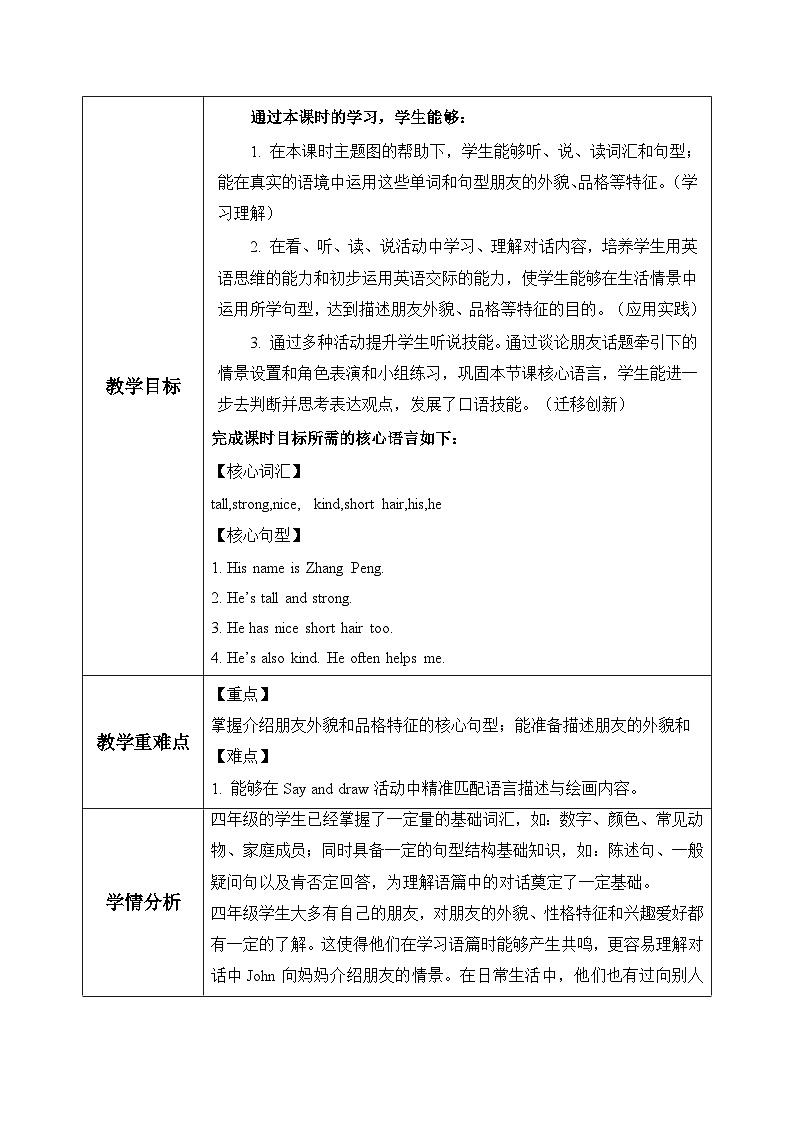 新人教版小学英语四年级上册 Unit 2 第1课时 Part A Let's talk&Say and drawy 同步教案第2页