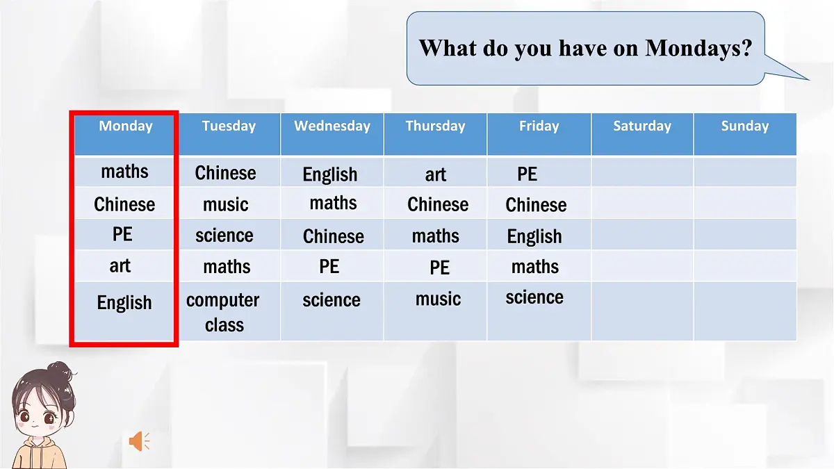 人教PEP英语五年级上册Unit 2 My Week Part B Let's learn（课件）第4页