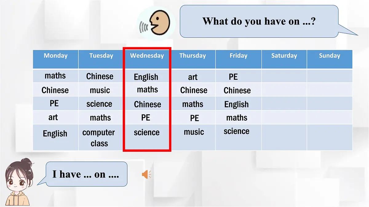 人教PEP英语五年级上册Unit 2 My Week Part B Let's learn（课件）第5页