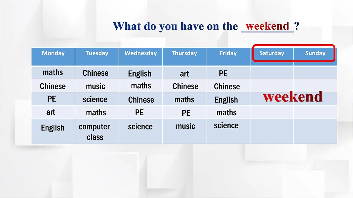 人教PEP英语五年级上册Unit 2 My Week Part B Let's learn（课件）第7页