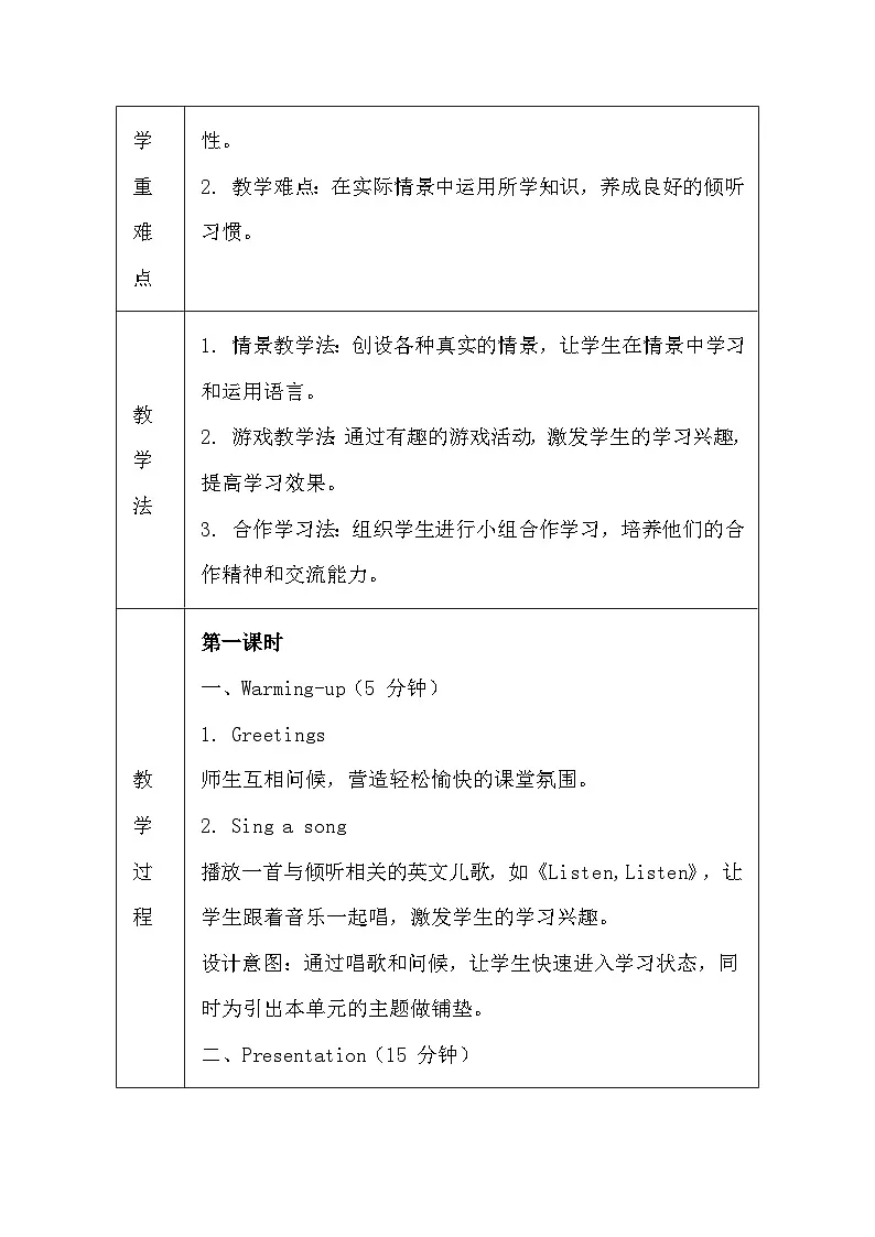 教科版（2024）三年级上册英语Unit 7《Be a Good Listener》教案第2页