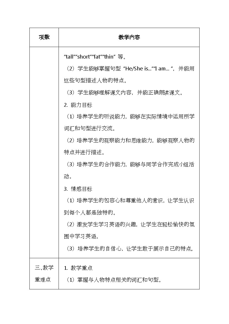 北京版（2024）一年级上册英语Lesson 11 《We Are All Different》教案第2页