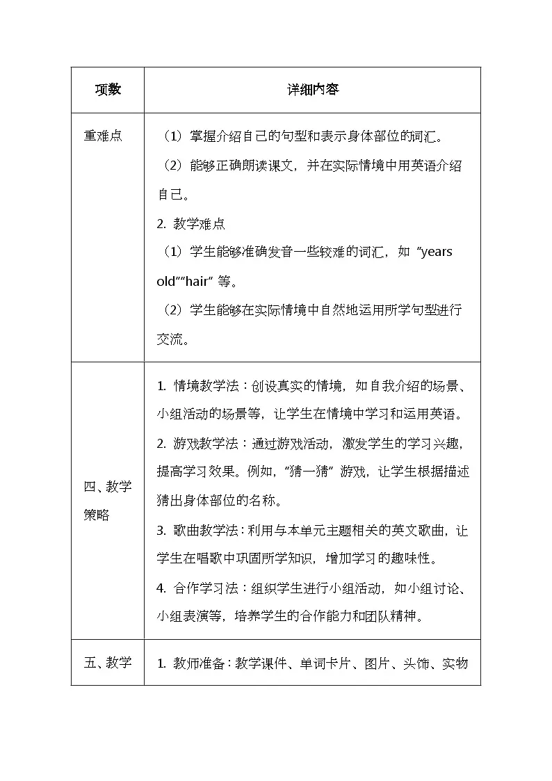 北京版（2024）一年级上册英语Unit Four《This Is Me》教案第3页