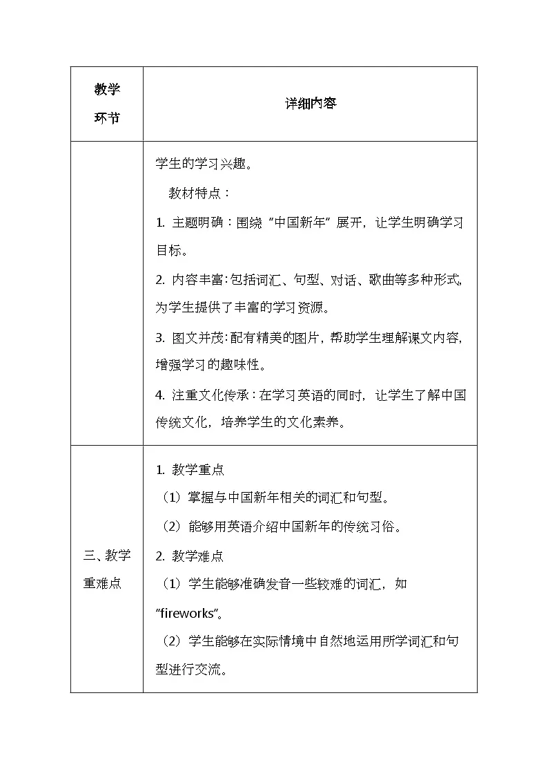 北京版（2024）一年级上册英语Unit Six《Chinese New Year》教案第2页