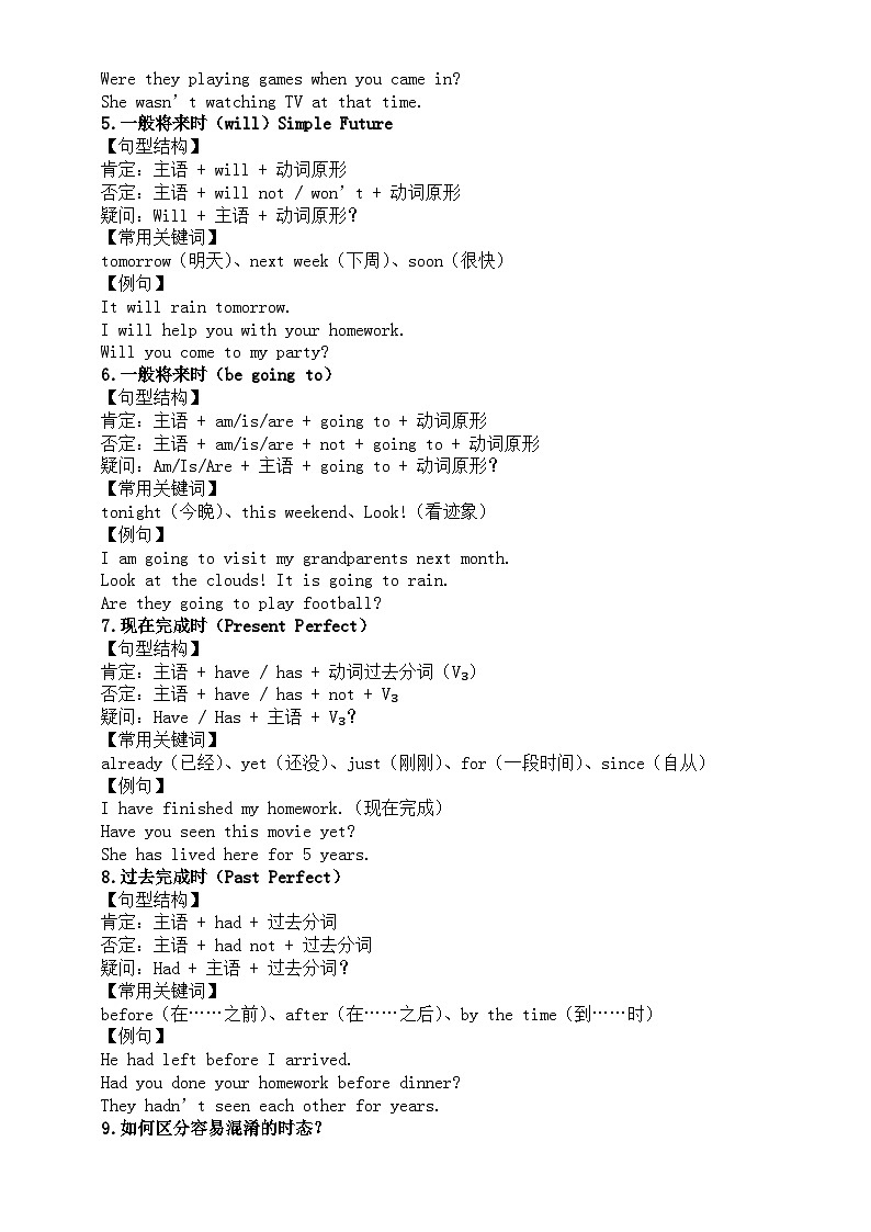 小学英语小升初语法重难点复习时态用法讲解和练习（句型结构+常用关键词+例句）第2页
