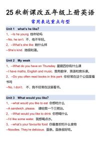 【2025秋新版】五年级上册英语 期末常用表达重点句型知识点