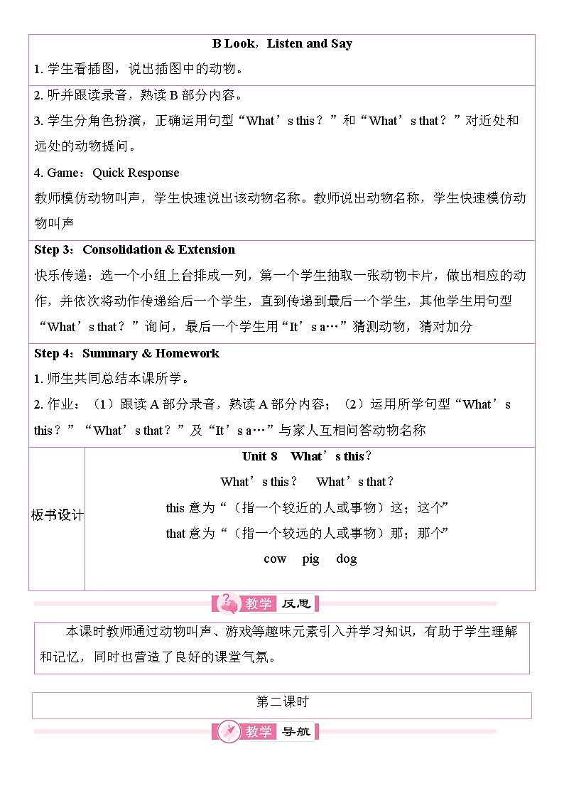 Unit 8  What's this教案 （表格式）2025-2026学年度湘少版英语三年级上册第2页