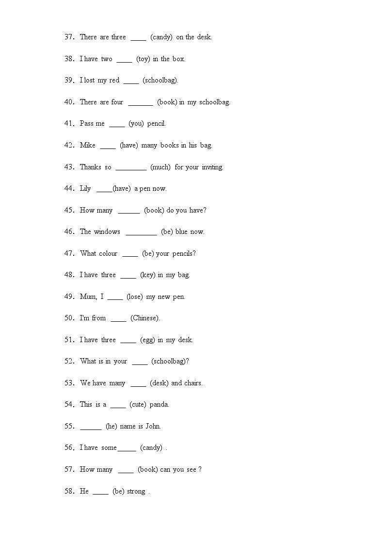 2023-2024学年四年级英语上册期中专项复习——用单词正确形式填空练习（含答案）第3页