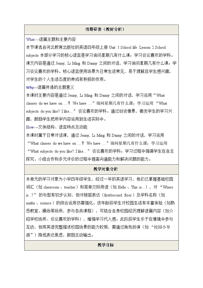 【教学评一体化】Unit 1 Lesson 2 School subjects 教学设计第2页