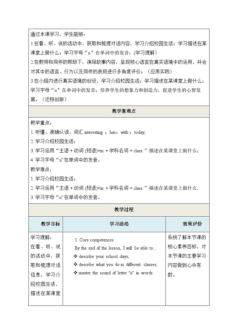 【教学评一体化】Unit 1 Lesson 3 Wang Lele's school days 教学设计第3页