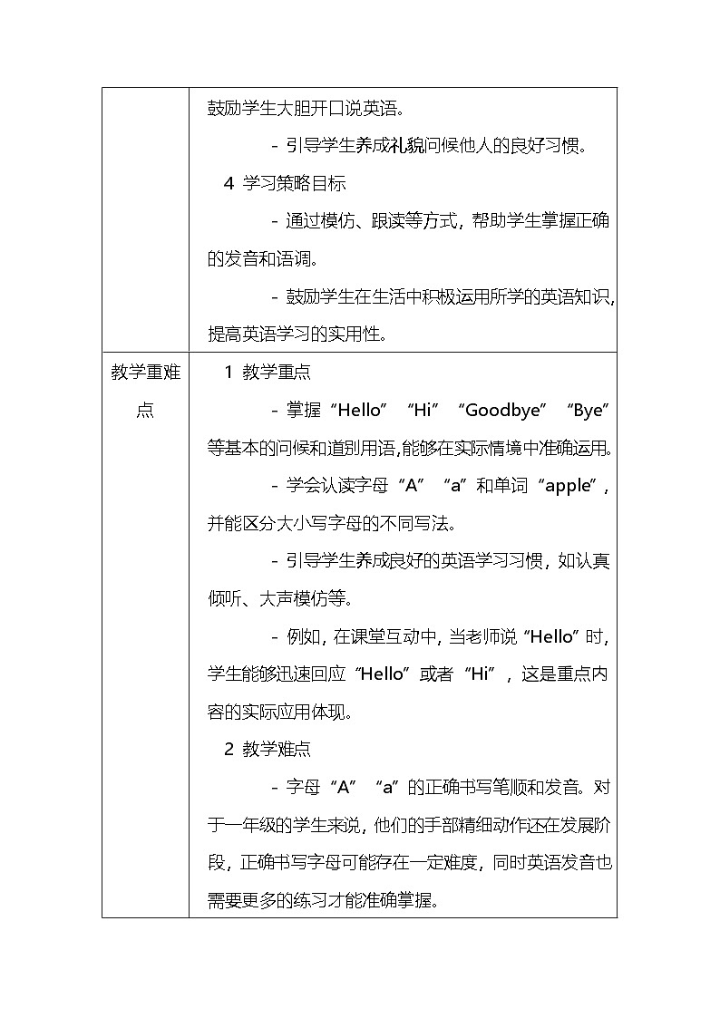 人教PEP版（一起）（2024）一年级上册英语Unit1 Hello!教案（表格式）第2页