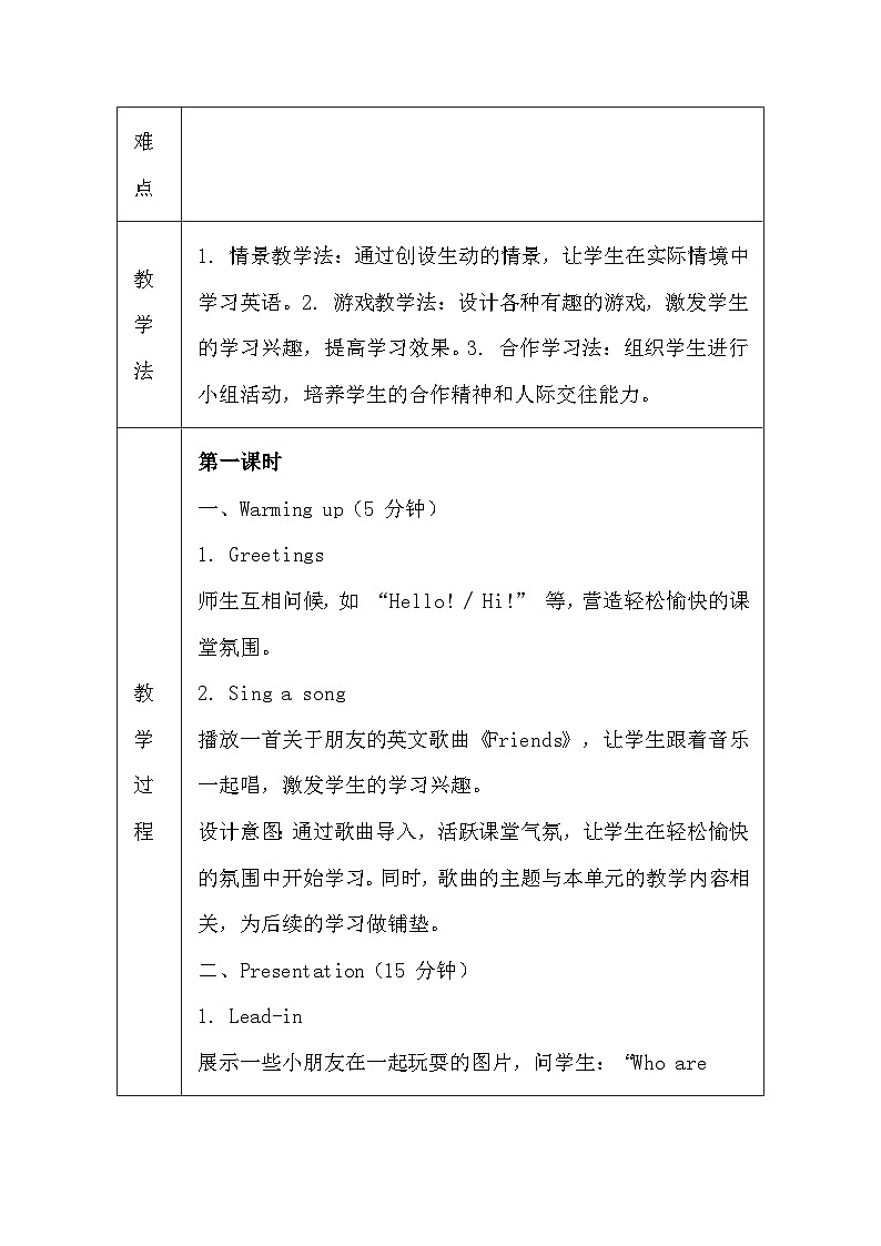 译林版（三起）（2024）三年级上册英语Unit 4 This is my friend教案（表格式）第2页