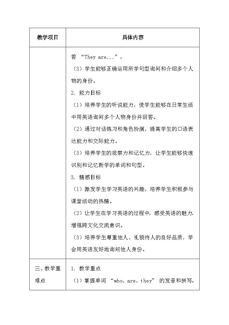 闽教版（2024）三年级上册英语Unit 4 Lesson 3 Who are they？教案【表格式】第2页