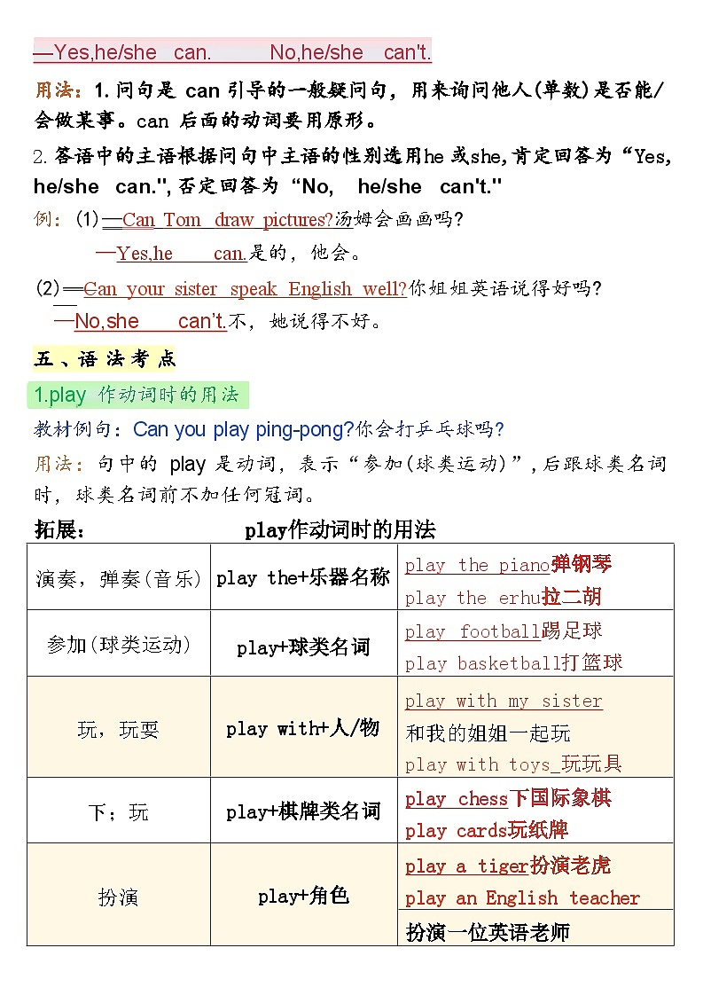 外研版（三起）（2024）四年级上册英语全册考点背诵清单 学案第3页