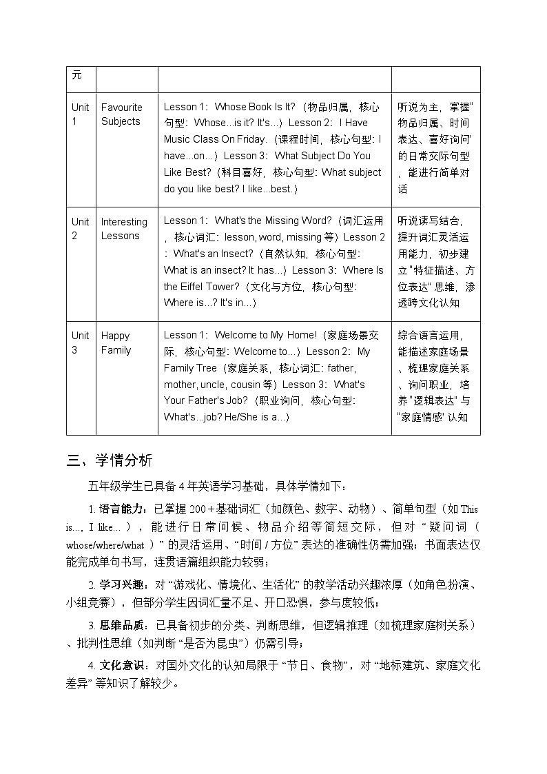 2025-2026学年川教版（三起）小学英语五年级上册教学计划及进度表第2页