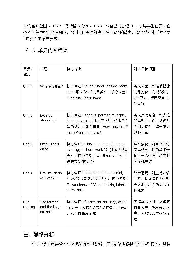2025-2026学年清华版小学英语五年级上册教学计划及进度表第2页