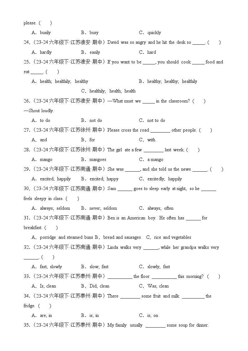 专题03 单选题-2024-2025学年六年级英语下学期期中复习讲练测 (译林版三起）-A4第3页