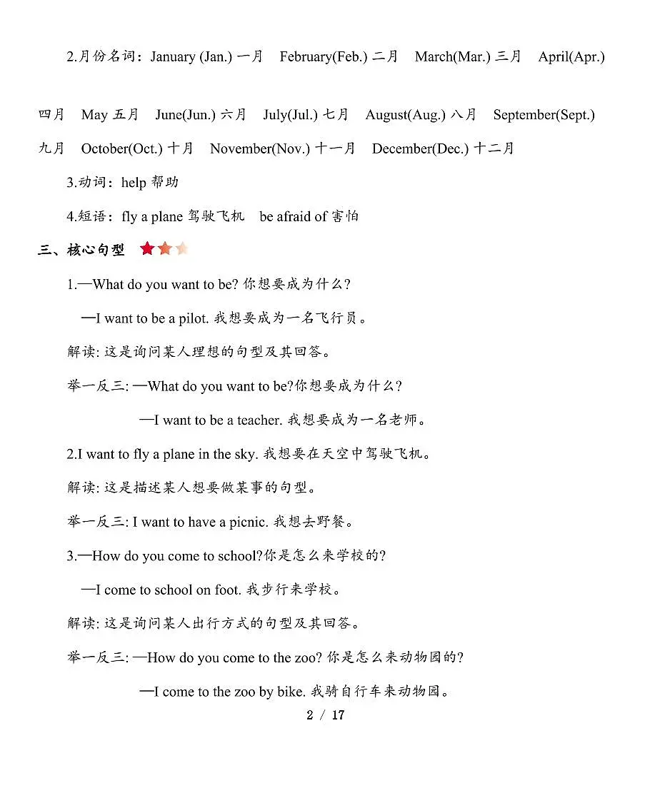 五年级上册英语英语（沪教版）期末知识清单第2页