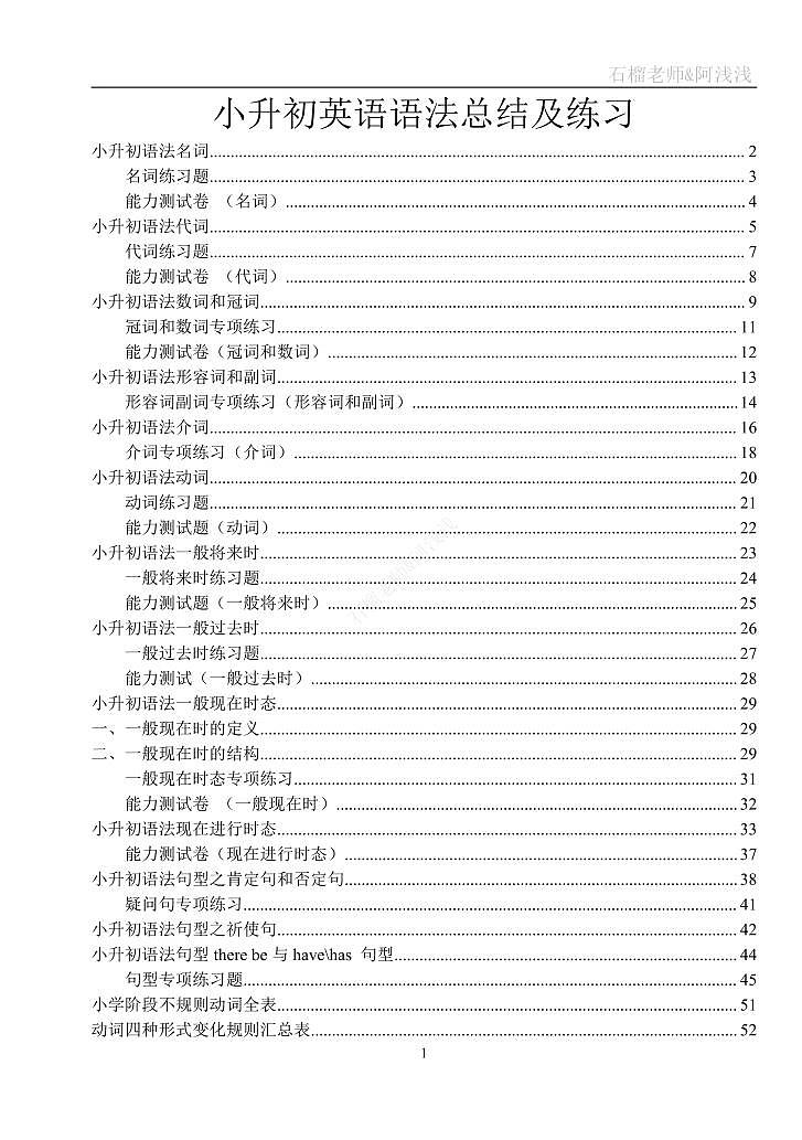小升初英语语法点(总结及练习)+全国通用（PDF版）第1页