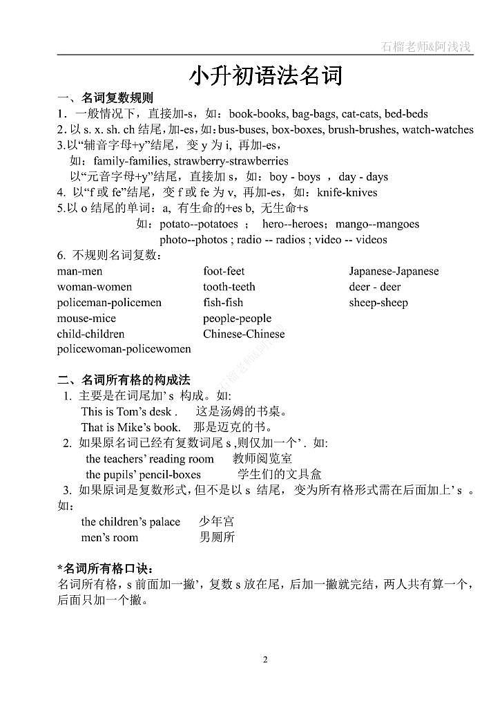 小升初英语语法点(总结及练习)+全国通用（PDF版）第2页