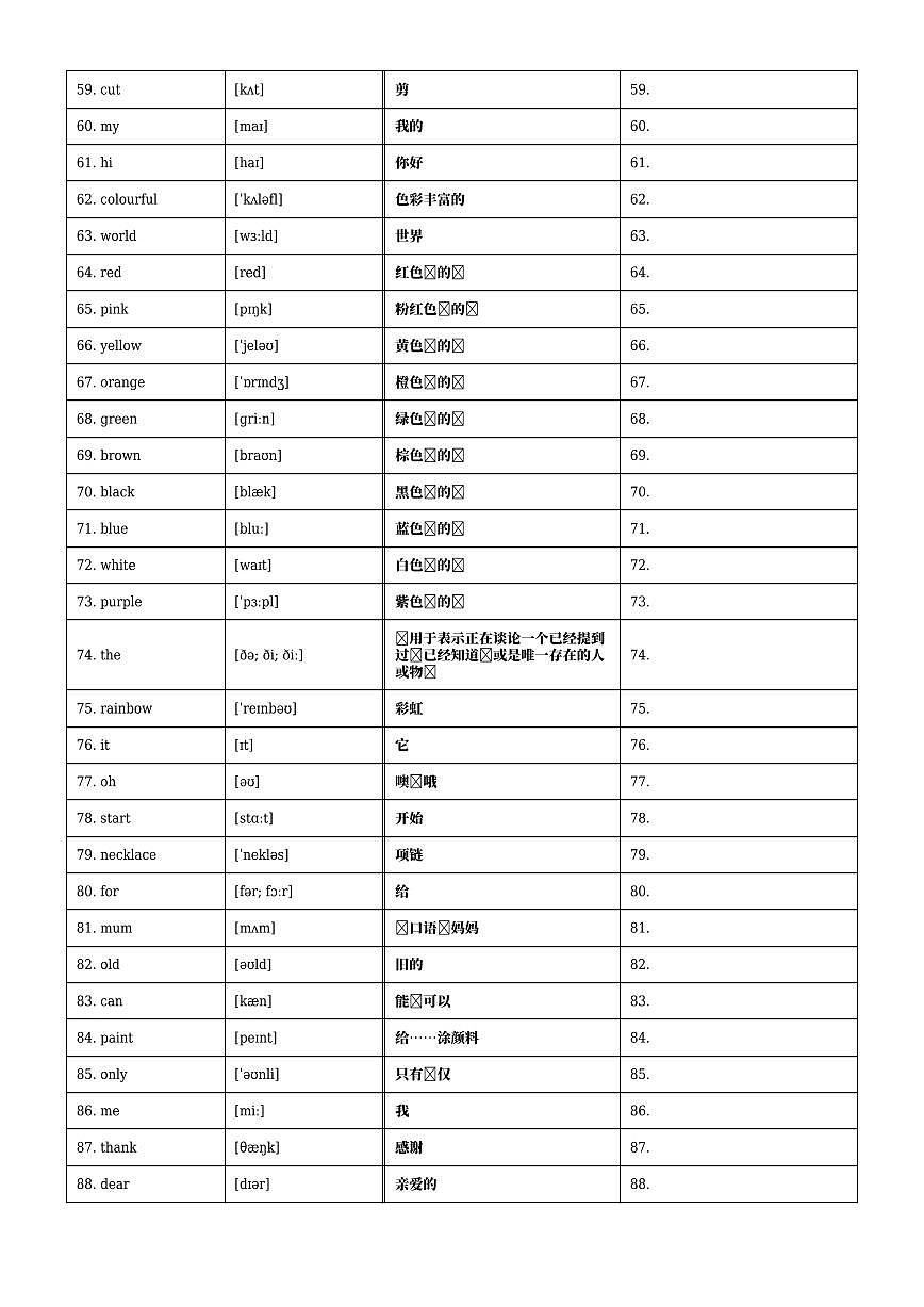 2024版外研剑桥join in版英语期末三年级上册单词默写表练习第3页