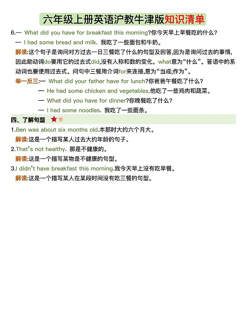 沪教牛津版六年级上册英语期末知识清单第3页