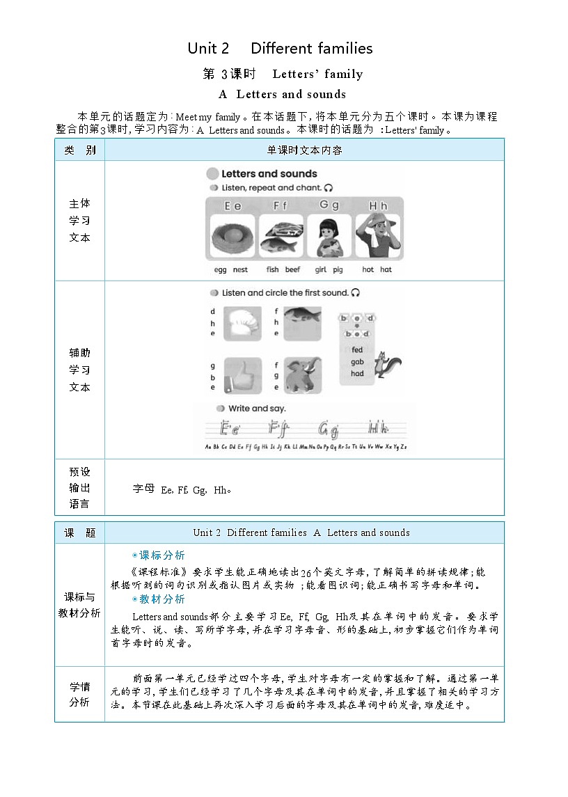 2025秋（新教材）三年级英语上册Unit 2 Different families Part A Letters and sounds大单元整体教学设计第1页
