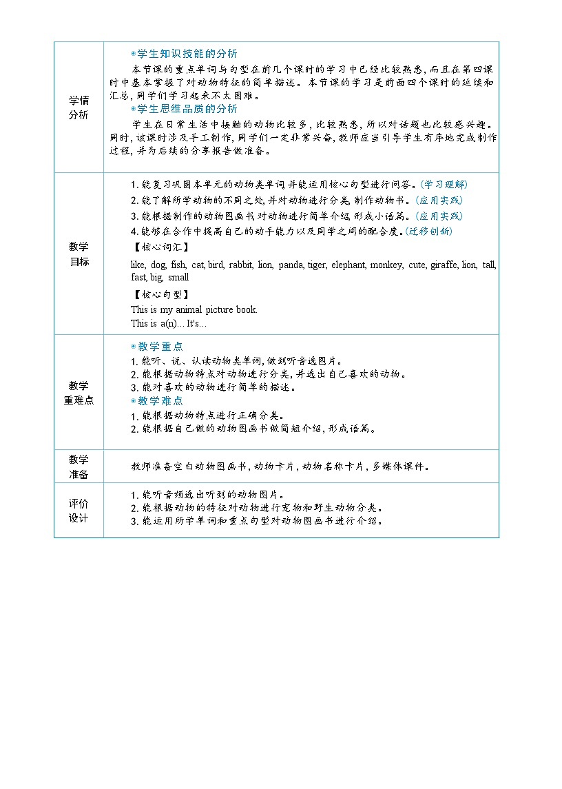 2025秋（新教材）三年级英语上册Unit 3 Amazing animals Part C Project大单元整体教学设计第2页