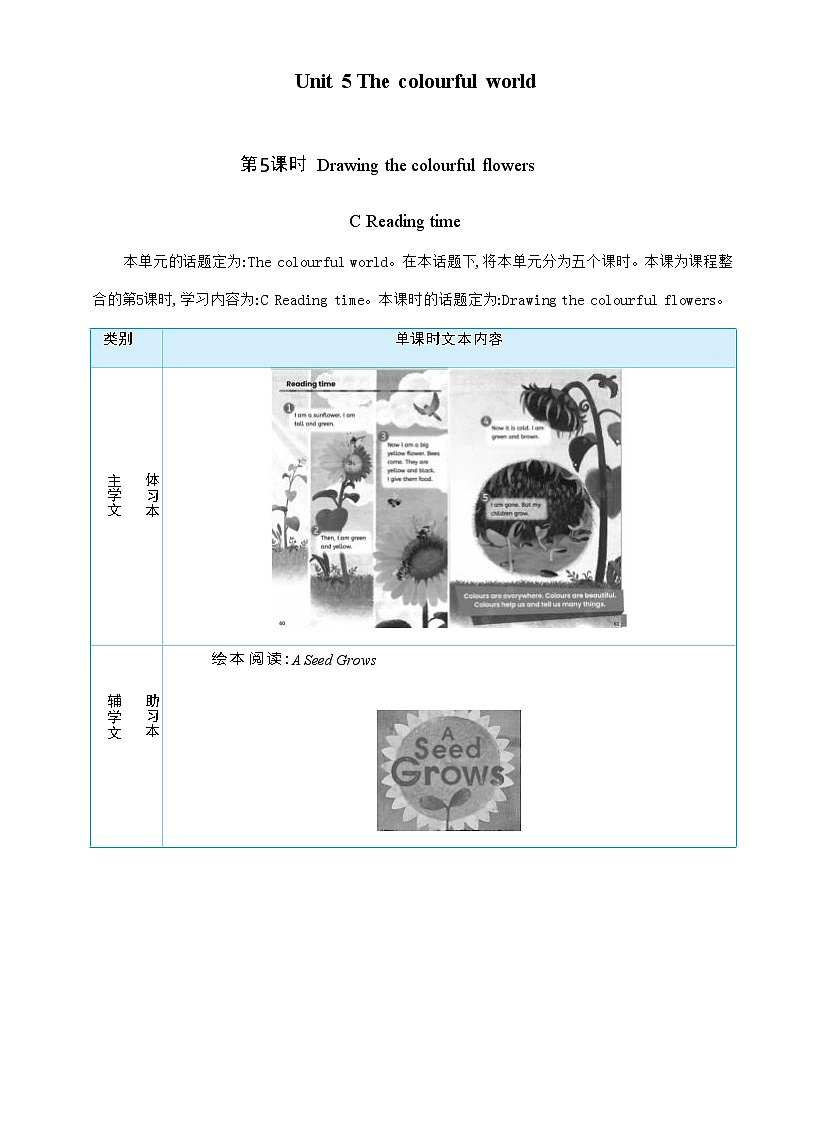 2025秋（新教材）三年级英语上册Unit 5 The colourful world Part C Reading time大单元整体教学设计第1页