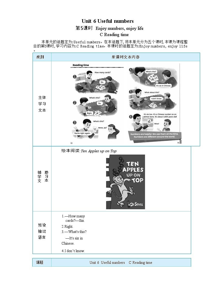 2025秋（新教材）三年级英语上册Unit 6 Useful numbers Part C Reading time大单元整体教学设计第1页
