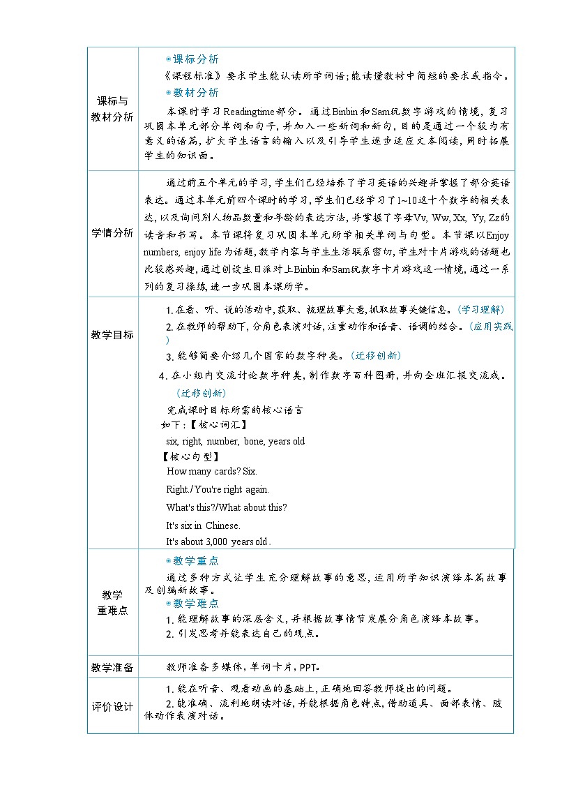 2025秋（新教材）三年级英语上册Unit 6 Useful numbers Part C Reading time大单元整体教学设计第2页