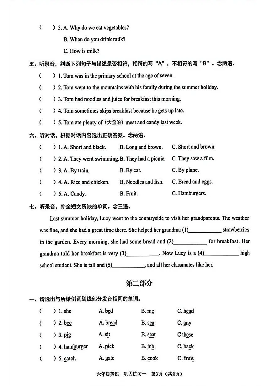 广东省深圳市龙岗区2025-2026学年六年级上学期英语学科素养形成巩固练习一（月考）第3页