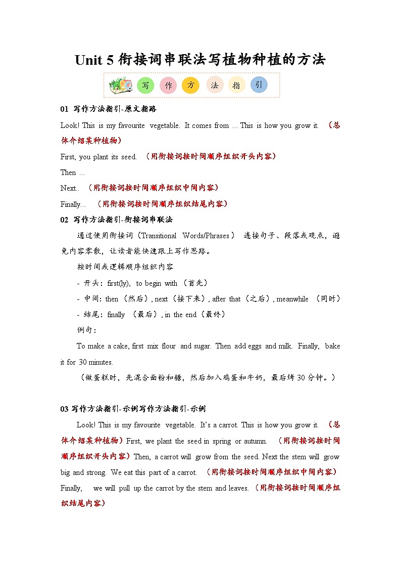小学英语新人教版PEP五上Unit5 写作突破专项训练含答案第1页