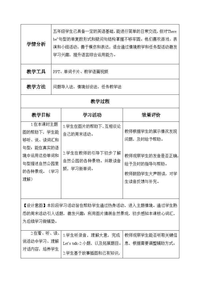 小学英语新人教版PEP五上Unit6 第1课时 A talk表格式教学设计第3页