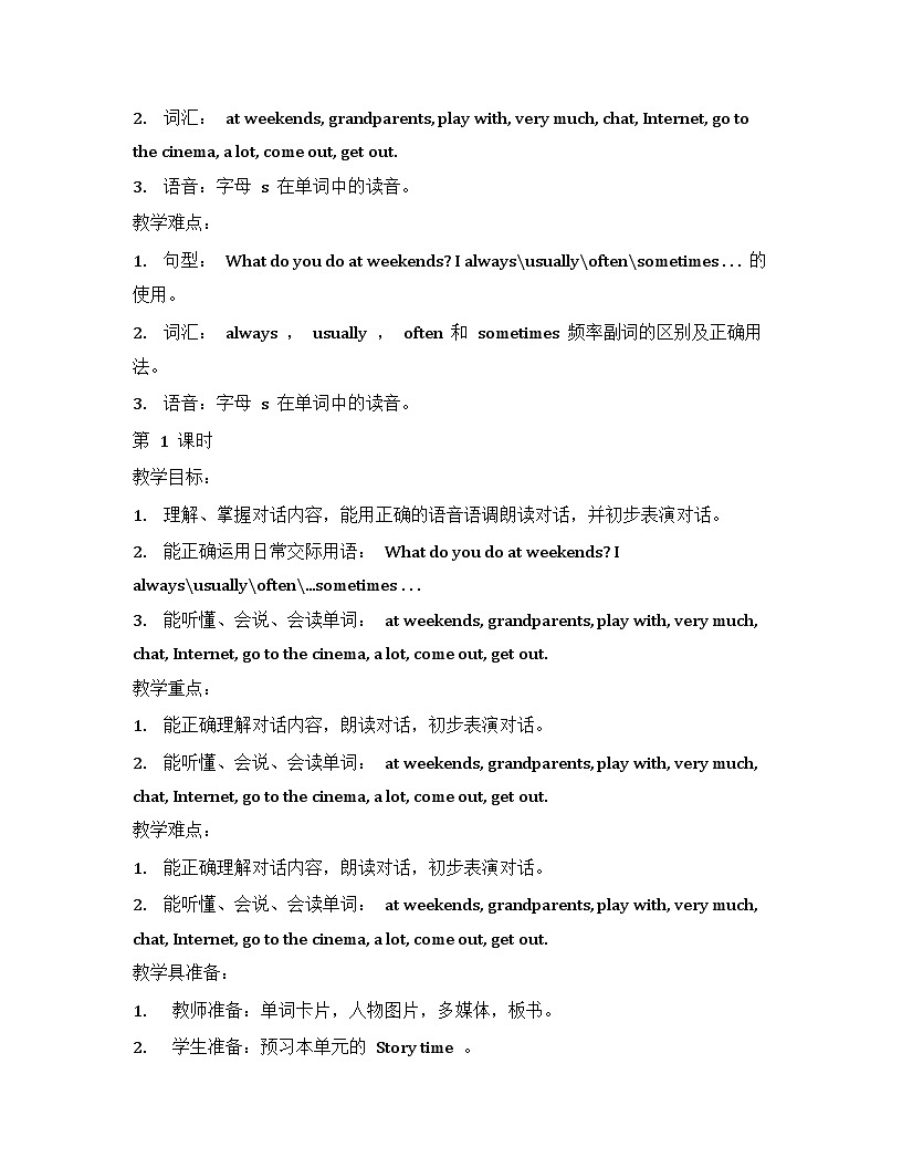 牛津译林版五年级上册英语Unit7 At weekends（5课时）教案第2页