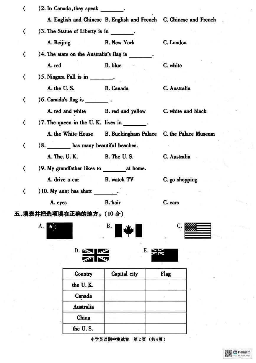 河南省濮阳市范县王楼乡鲁庄小学2025-2026学年五年级上学期期中英语试题第2页