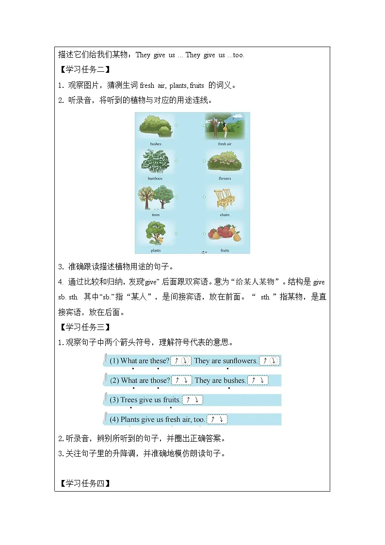 重大版英语三下 Unit 6 Plants around us Lesson 2表格式学习任务单（含反思）第2页