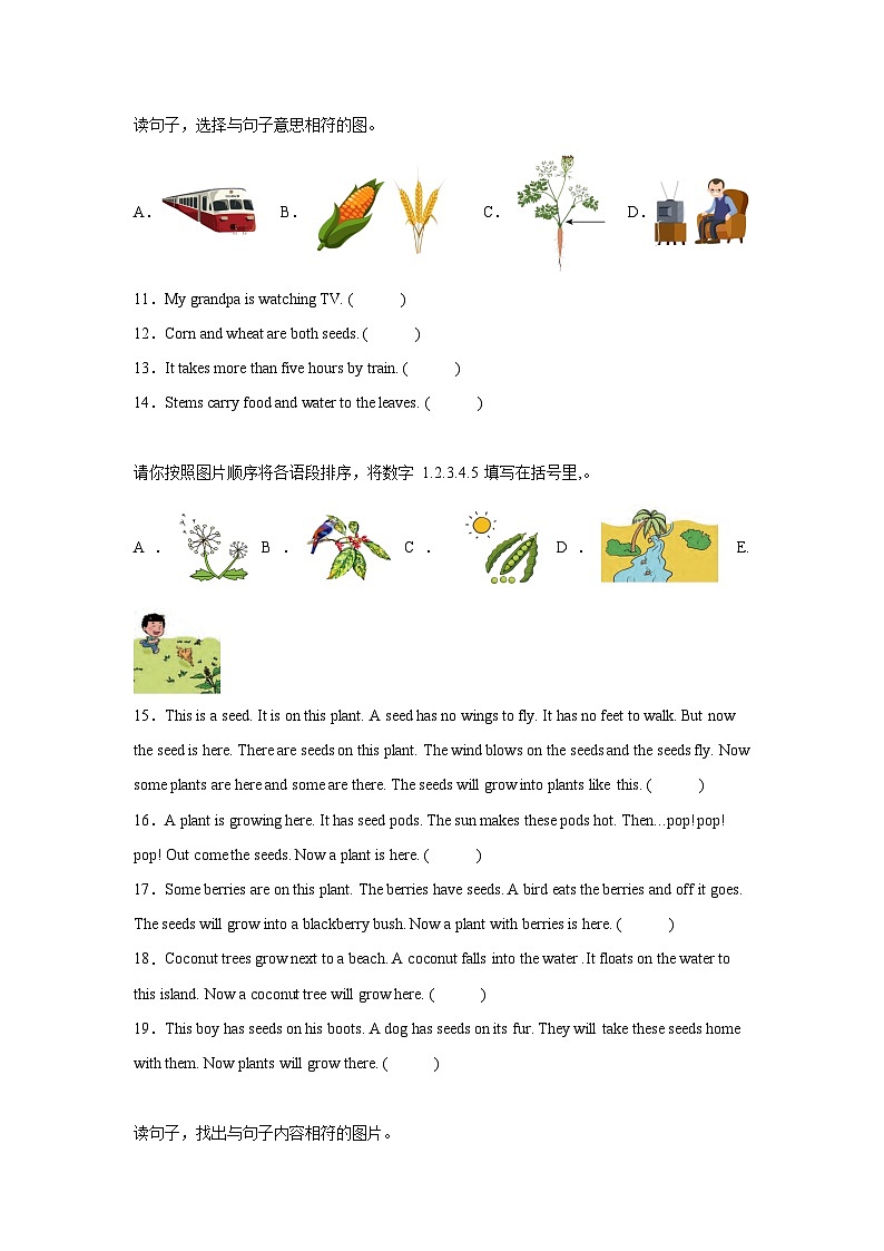 专题12 句图匹配-北京版小学英语五下期末复习专项 练习（含解析）第2页