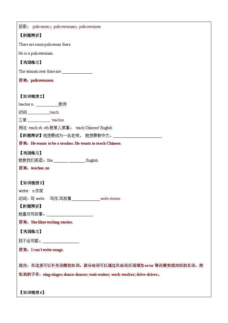 译林版英语五年级上册讲义之Unit5 What do they do(上)-教师版（无答案）第2页
