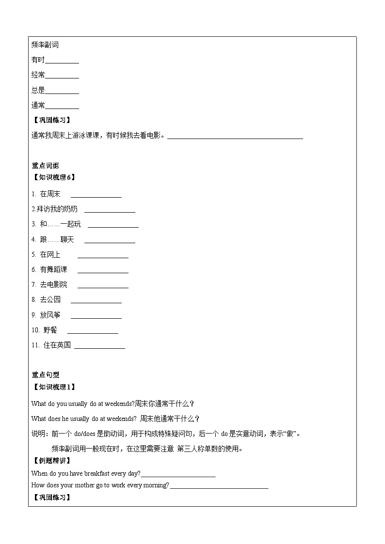 译林版英语五年级上册讲义之Unit7 At the weekends（上）-学生版（无答案）第3页