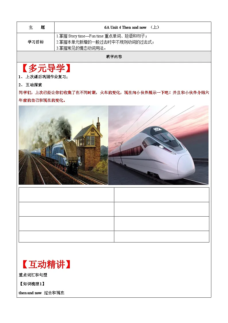 译林版英语六年级上册讲义 Unit4 Then and now (上)-学生版（含答案）第1页