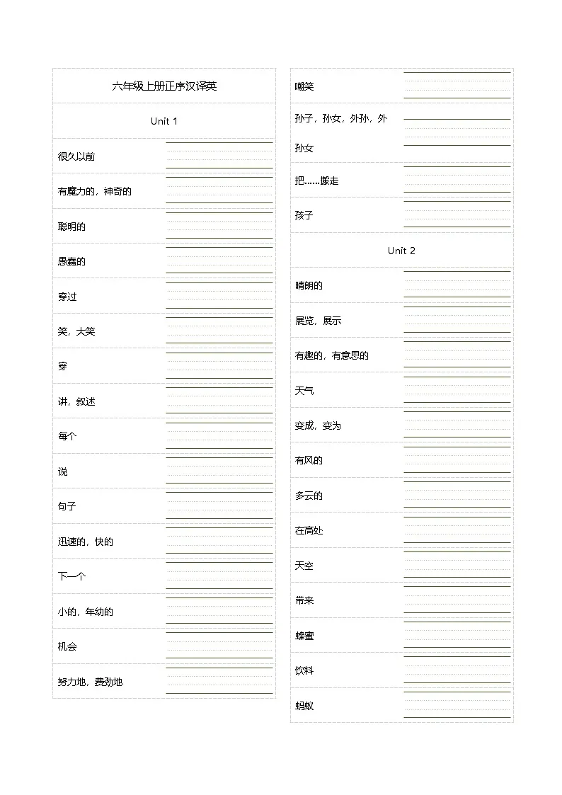 译林版英语六年级上册单词默写练习(含答案）第2页