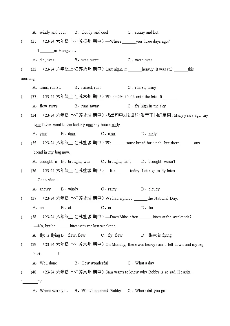 译林版英语六年级上册Unit 2 (专项训练)(含答案）第3页