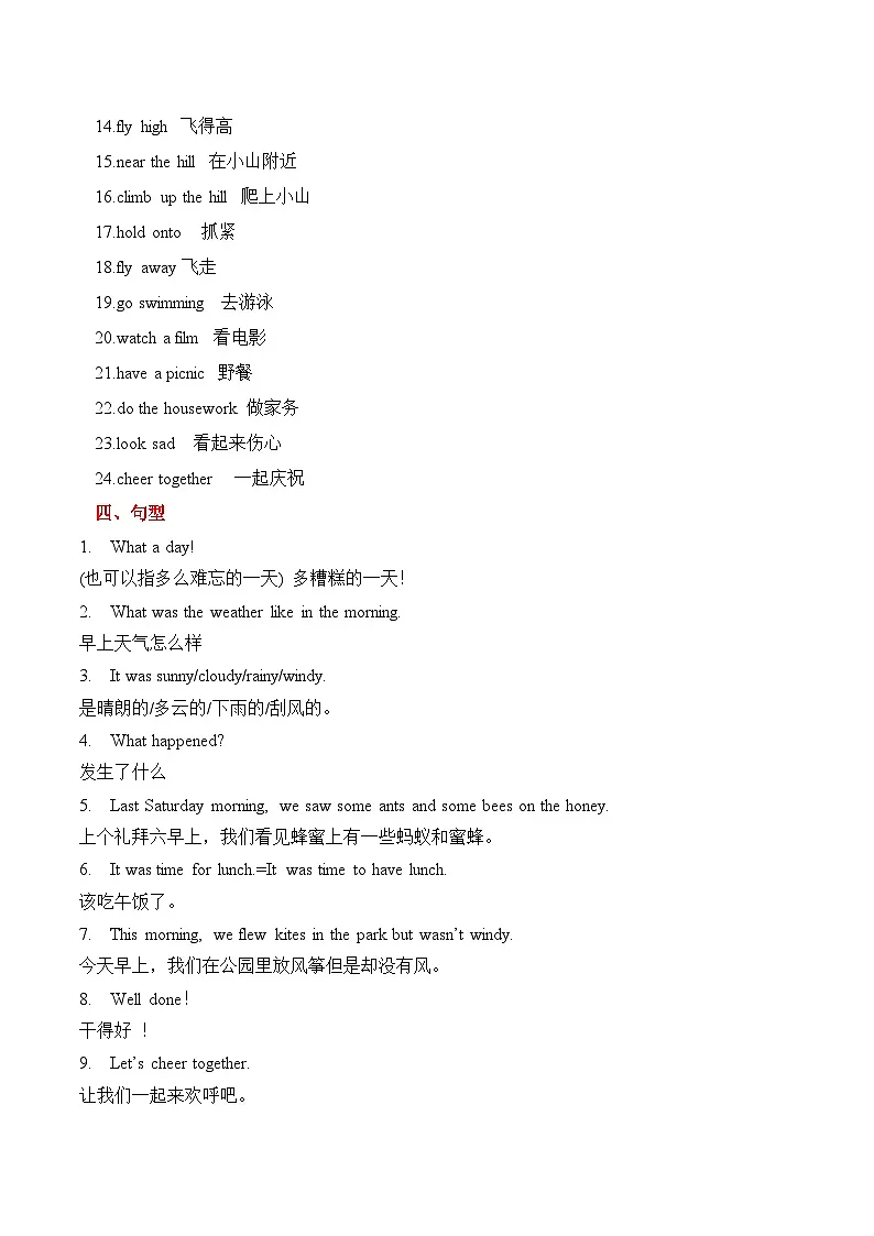 译林版英语六年级上册Unit2 What a day!(知识清单)（教师版）（含答案）第3页