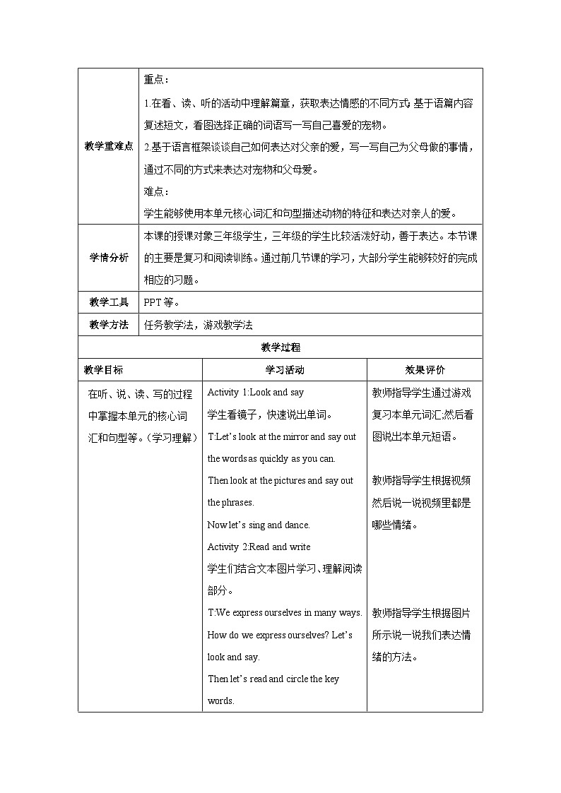 Unit 2 Expressing yourself Part B （教学设计）-2024-2025学年英语三年级下册同步教学资源（人教PEP版·2024）第2页