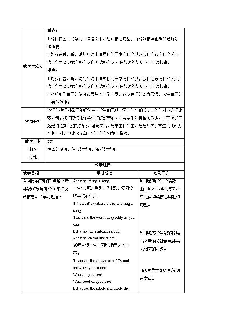 Unit 4 Healthy food Part B & Part C（教学设计）-2024-2025学年英语三年级下册同步教学资源（人教PEP版·2024）第2页