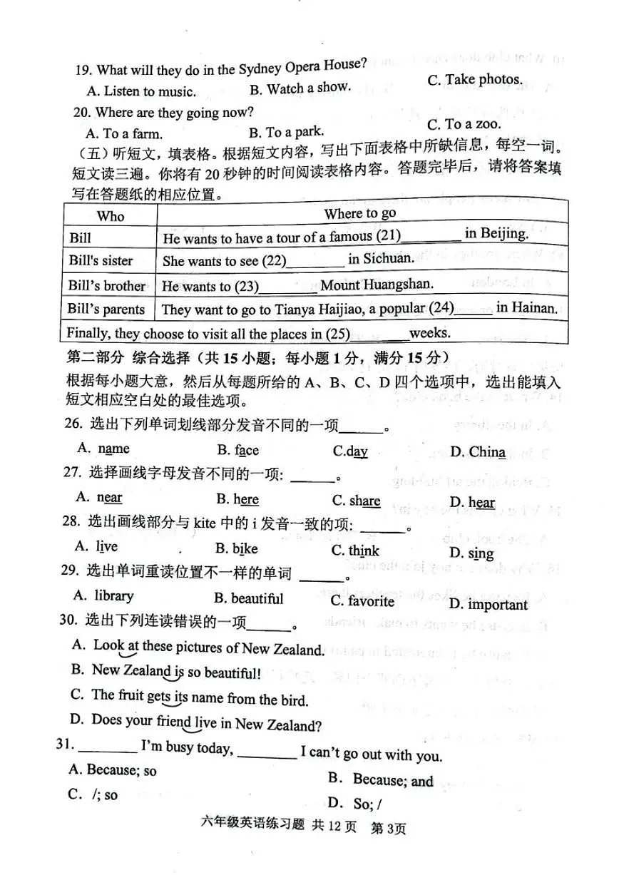 山东省泰安市岱岳区2024-2025学年六年级（五四学制）上学期期末考试英语试题（含答案）第3页