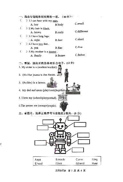河北省唐山市开平区2025-2026学年第一学期三年级英语期末试卷（无听力及答案）第2页